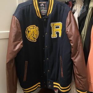 Navy and Brown Rugby Varsity Jacket